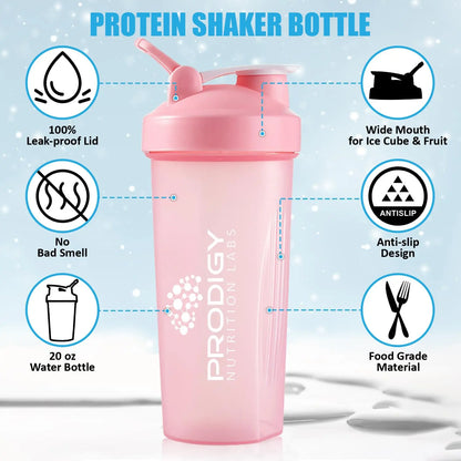 Protein Shaker 20oz Large Shaker Bottle Perfect for Workout Supplements, Protein powder Prodigy Nutrition Labs