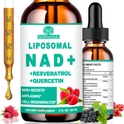 NAD Supplements for Women & Men, Liposomal NAD Nicotinamide Riboside Resveratrol 900mg, TMG, Quercetin, Vitamin B3, Organic Liquid NAD Resveratrol Supplement for Longevity, Energy, Anti-Aging, Focus WellVeraVidaBuy Supplements Australia
