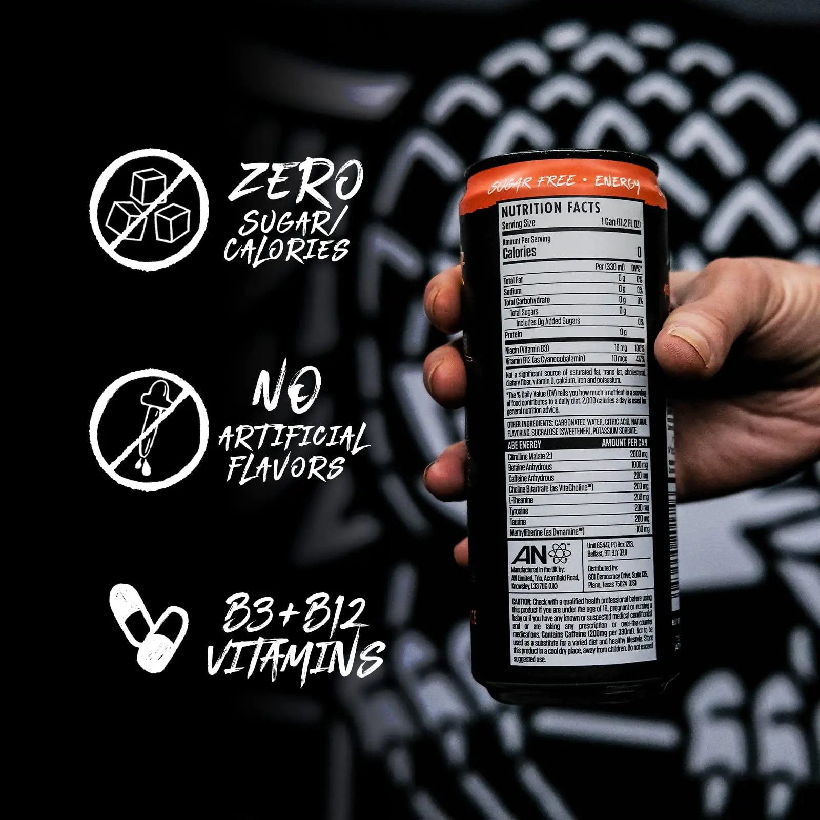 ABE Energy + Performance Sugar Free Energy Drink - All Black Everything Drink With Caffeine ABE all black everything