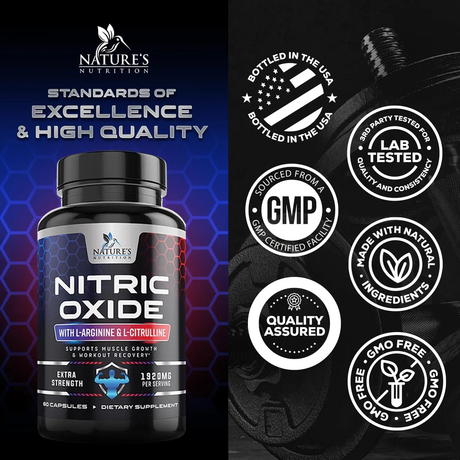 Extra Strength Nitric Oxide Supplement L Arginine 3X Strength - Citrulline Malate, AAKG Nature's Nutrition
