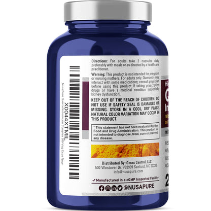 NusaPure Quercetin Complex: Bromelain, Vitamin C, Vitamin D3, Stinging Nettle, Zinc | 200 Veggie Caps (Non-GMO, Bioperine) NusaPureBuy Supplements Australia
