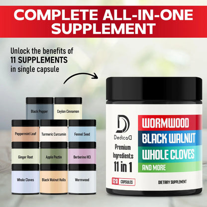 DEDICAD Wormwood Supplement - 120 Capsules Extracted from Black Walnut, Cloves, Turmeric, Apple, Berberine HCl & More - 11 Ingredients Combined for Immune System - 2-Month Supply DEDICAD buy supplements Au
