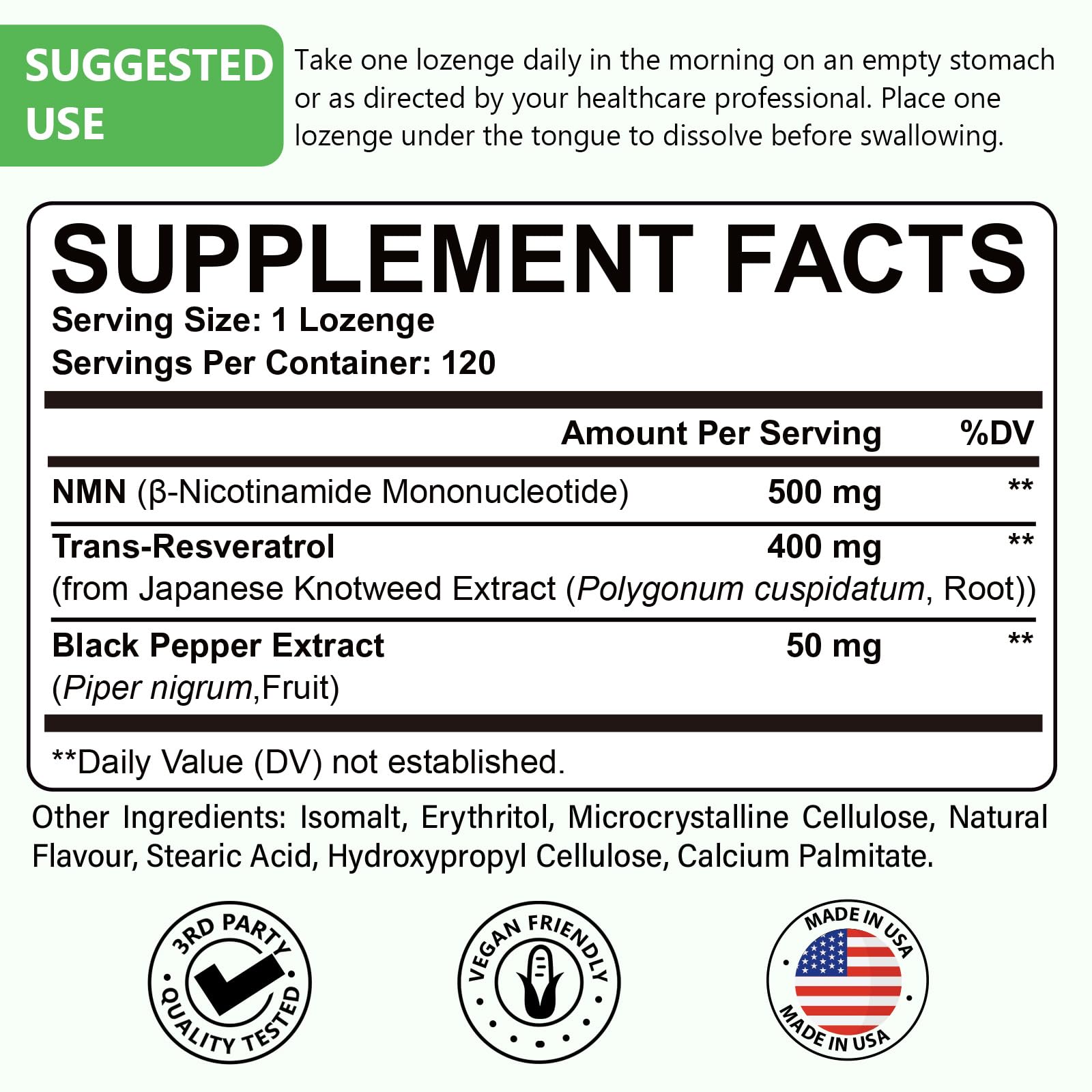 Sublingual NMN 500mg + Trans-Resveratrol 400mg, 3-in-1 Advanced Formula 99% Pure NMN Resveratrol Supplement for Boost* NAD, Cell, Immune, Energy & Muscle, Anti-Aging, 120 Lozenges, 120-Day Supply AscuoliBuy Supplements Australia