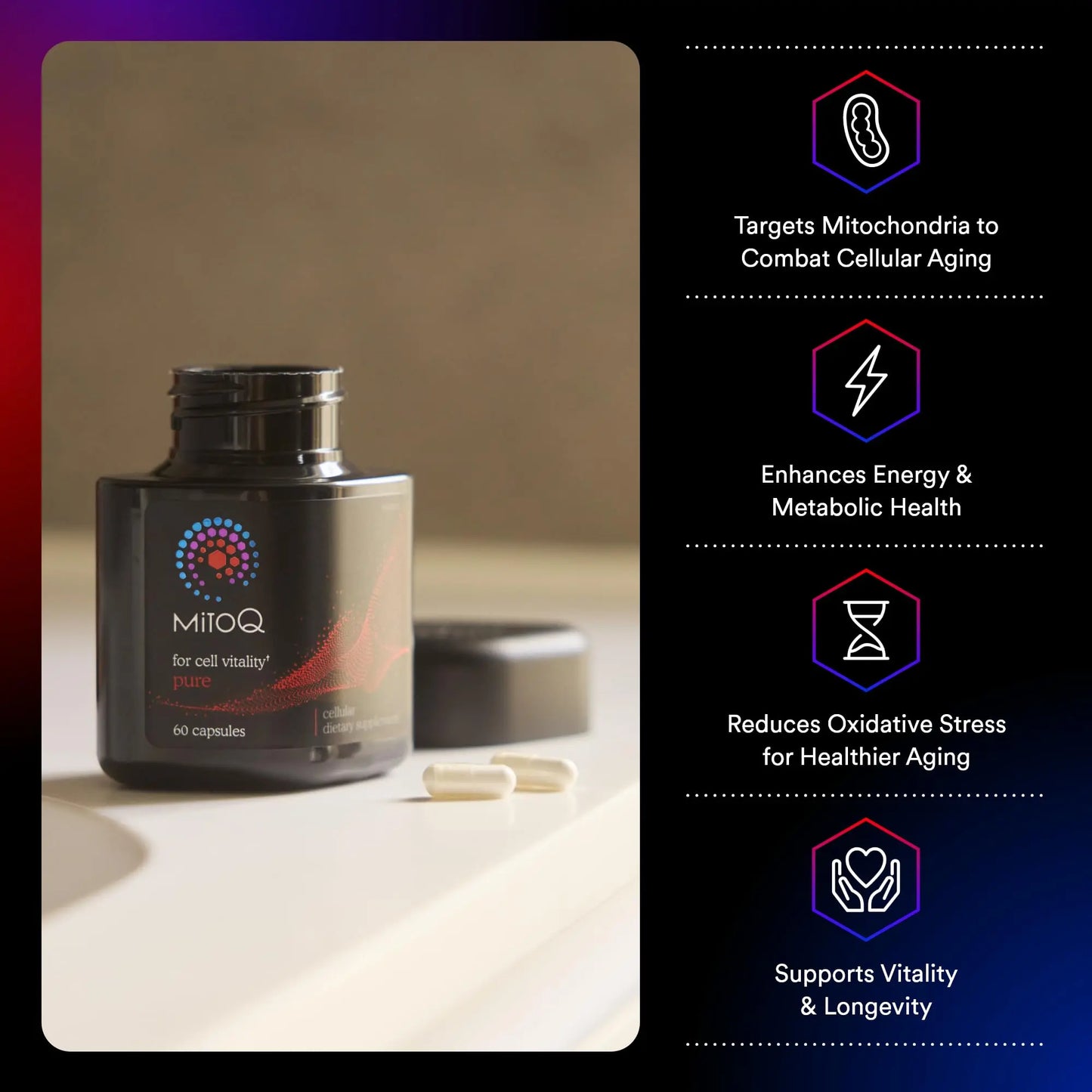 MitoQ Pure Advanced Mitochondria Supplement Superior Bioavailability to CoQ10 | Reduces Free Radical Damage for Healthy Aging, Metabolism, Heart Health, Energy, Strength & Mobility MitoQ buy supplements Au