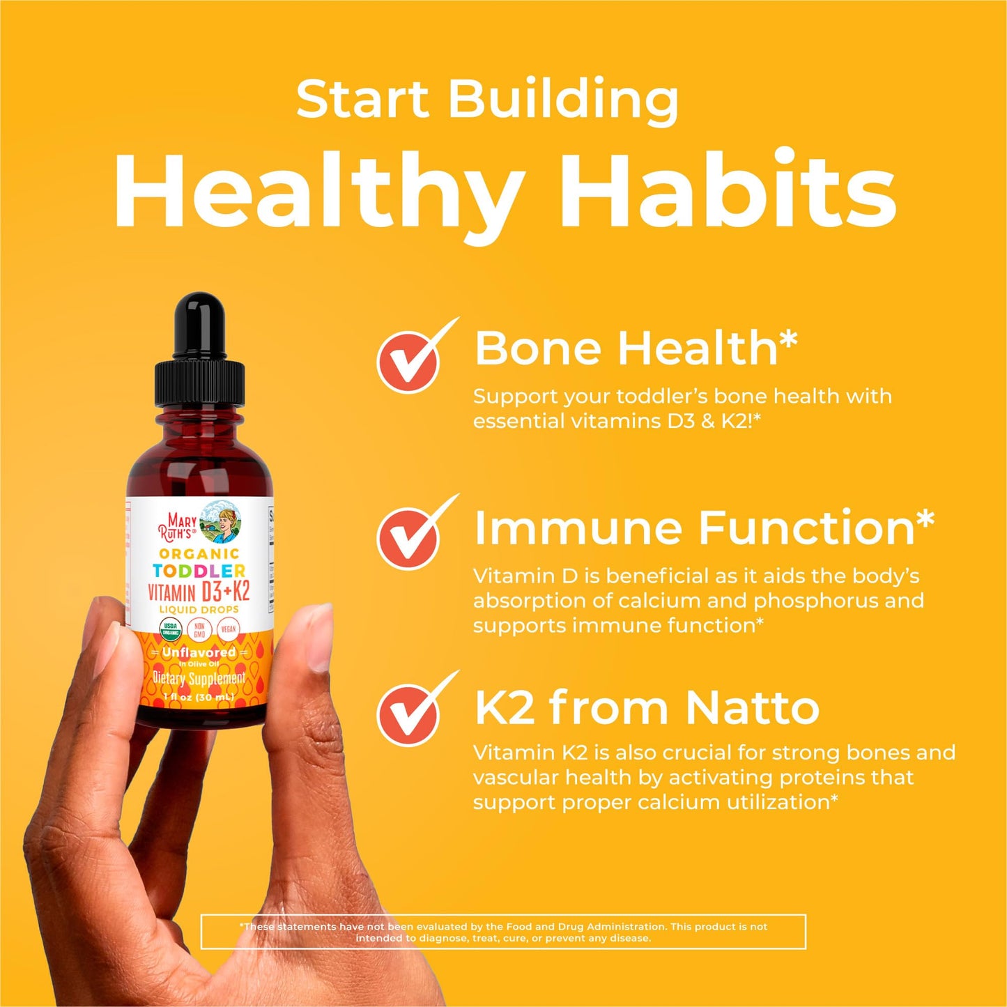 MaryRuth Organics Vitamin D3 | Vitamin K2 | Vitamin D3 K2 Drops | K2 D3 Vitamin Liquid Supplement for Toddlers | Kids Supplement for Calcium Absorption Strong Bones | Vegan | Gluten Free | 1 Fl Oz MARYRUTH'SBuy Supplements Australia