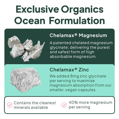 Organics Ocean Pure Magnesium Glycinate with Zinc - Maximum Strength Chelated Magnesium Supplement for Women and Men for Muscle Cramps and Sleep Support - 90 Capsule Organics Ocean buy supplements Au
