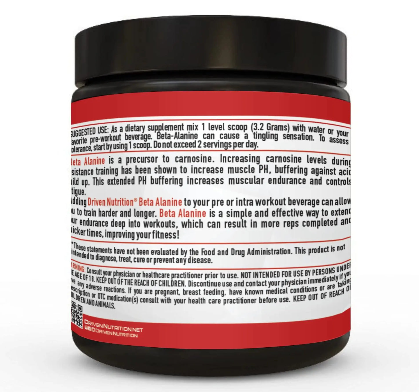 Driven Nutrition Beta Alanine, Unflavored - Preworkout Carnosine Booster for Physical Driven Nutrition