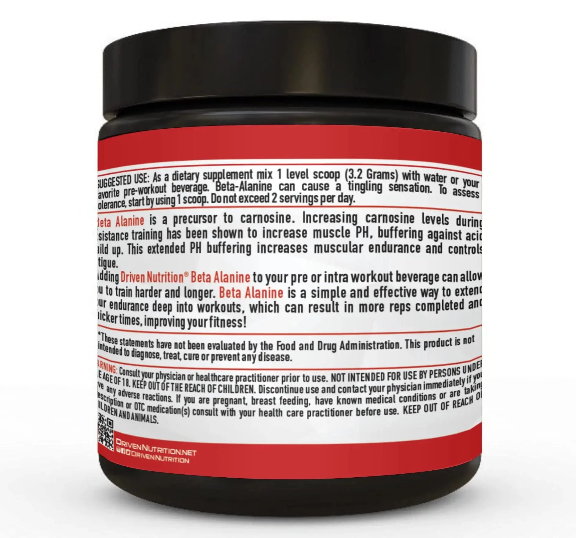 Driven Nutrition Beta Alanine, Unflavored - Preworkout Carnosine Booster for Physical Driven Nutrition