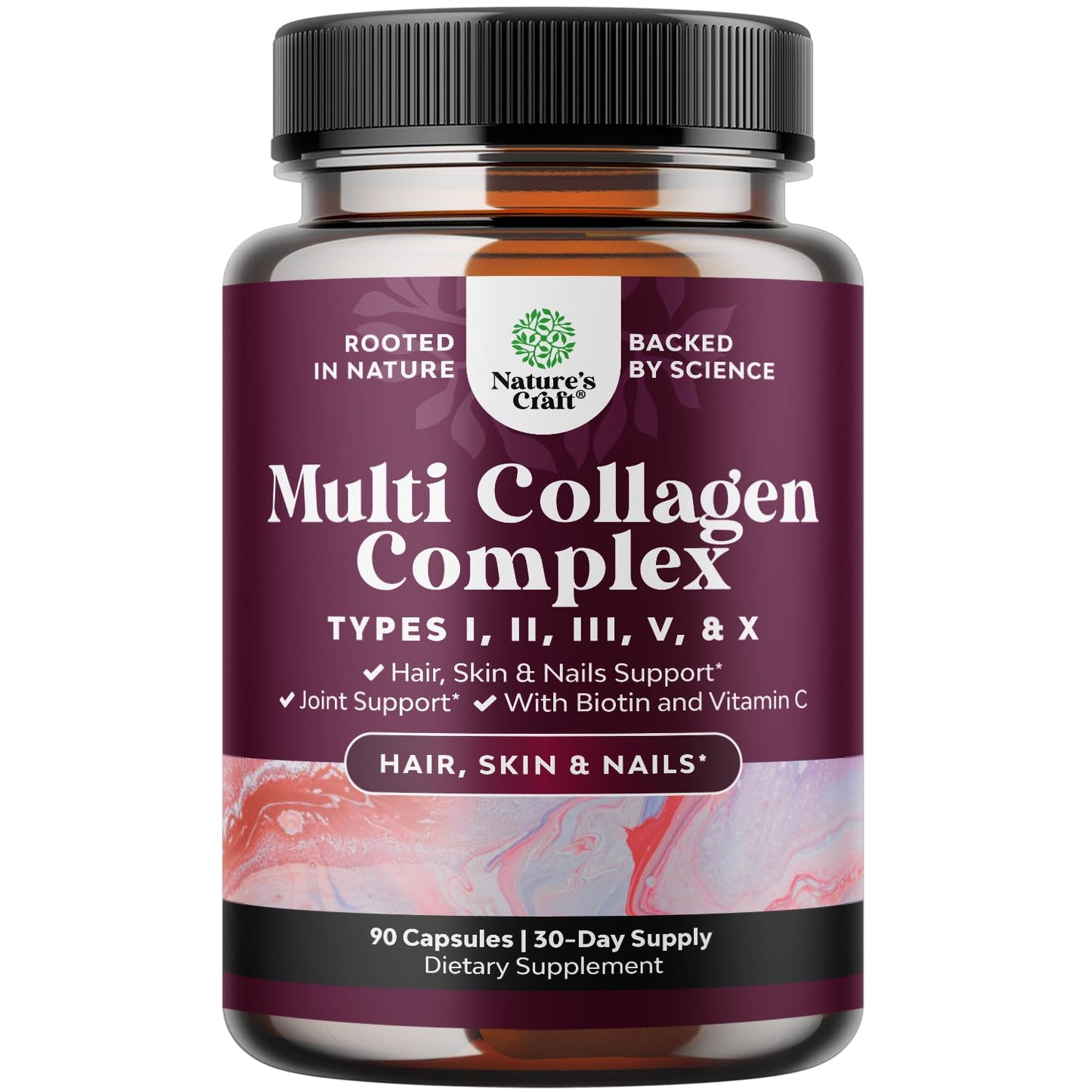 Advanced Multi Collagen Complex - Ageless Multi Collagen Peptides Supplements with Type 1 2 3 5 & X & Biotin for Hair, Skin and Nails Vitamins - Biotin Supplements for Women & Men - 90 Count Natures CraftBuy Supplements Australia