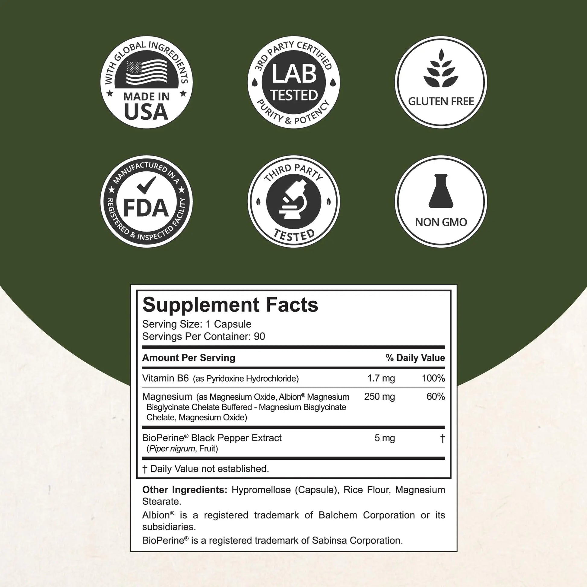 Magnesium Glycinate Chelate Complex with Albion Magnesium Bisglycinate Chelate, Vitamin B6 & BioPerine for Bone, Muscle, Natural Sleep, NuBest