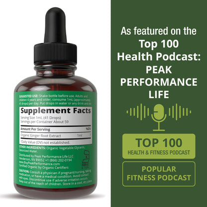 USDA Organic Ginger Root Extract Liquid Drops. Zero Sugar, Non Bitter Vegan Ginger Oil Supplement for Immune, Digestive + Gut Support. High Bioavailability, Gluten Free for Women and Men. Take Orally Peak PerformanceBuy Supplements Australia