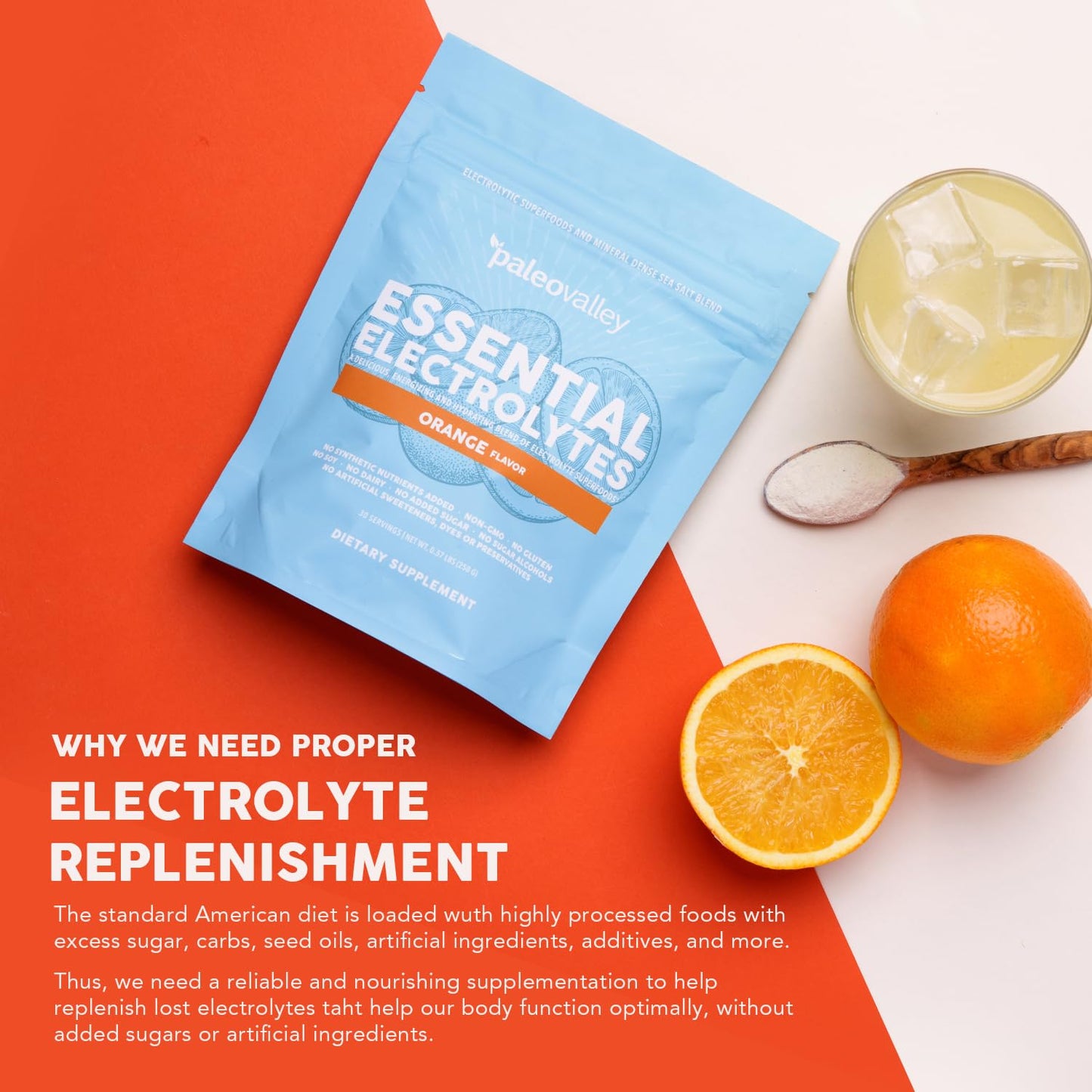 Paleovalley Essential Electrolytes Powder - Full Spectrum Orange Electrolyte Powder for Hydration, Energy and Muscle Recovery - No Sugar Added - 30 Servings PaleovalleyBuy Supplements Australia