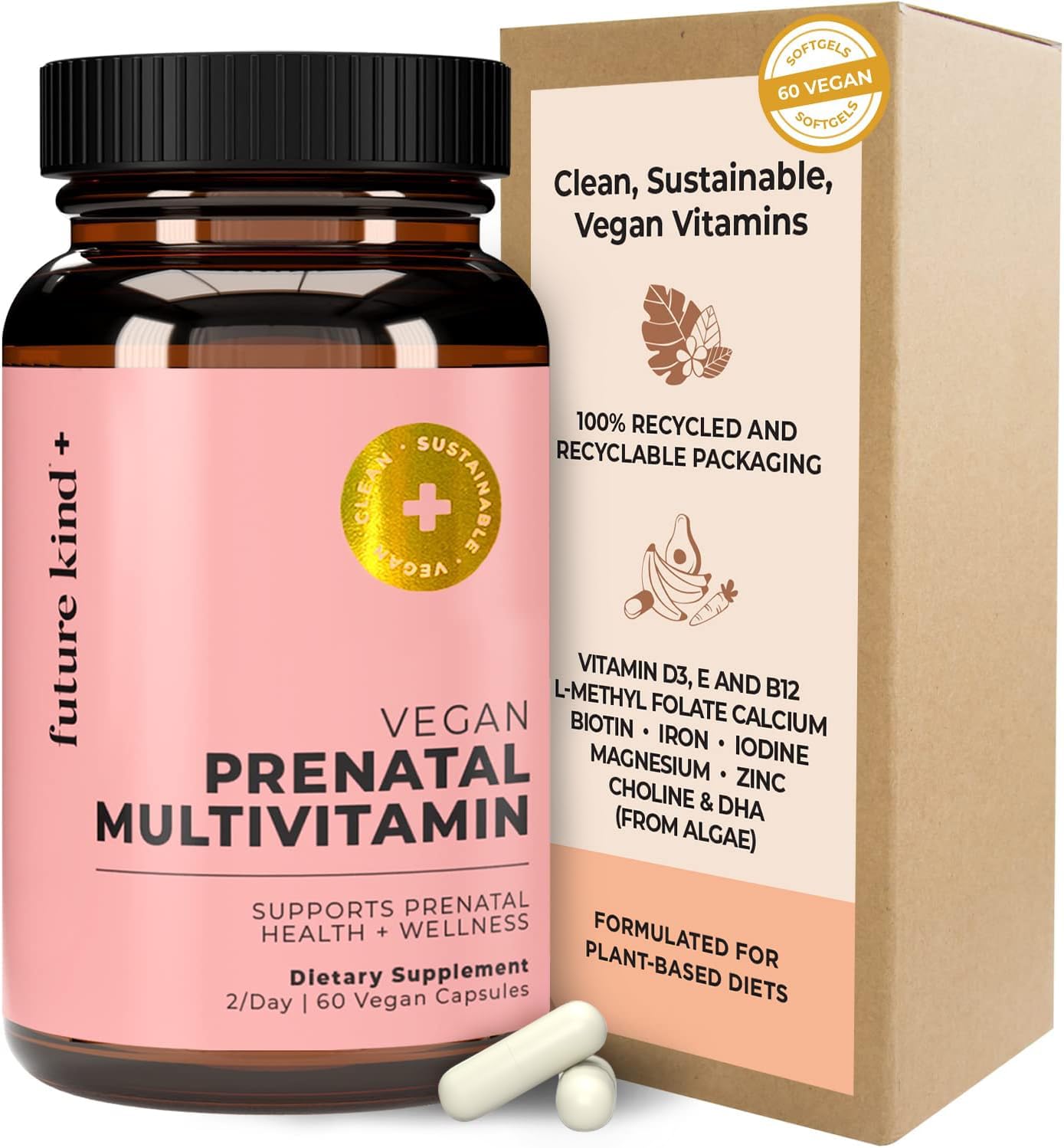 Future Kind Vegan Prenatal Vitamin - (60ct) Prenatal Vitamins with DHA & L-MethylFolate Future Kind