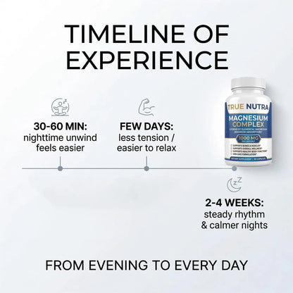 True nutra Magnesium Complex，Advanced 8-in-1 Magnesium Blend，Glycinate, Citrate, Malate, Taurate etc，High Formula，90 Capsules true nutra buy supplements Au