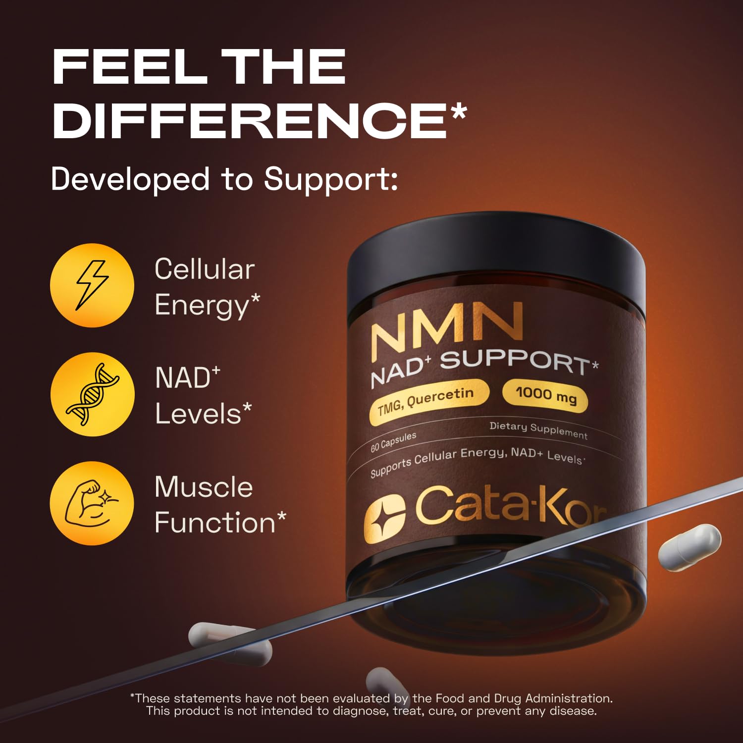 Cata-Kor NMN Supplement – 4-in-1 NAD Supplement with Quercetin | TMG | Resveratrol – NMNH Alternative – Supports Cellular Energy & NAD+ Levels – 60 Capsules – Third-Party Tested (1 Pack) Cata-KorBuy Supplements Australia