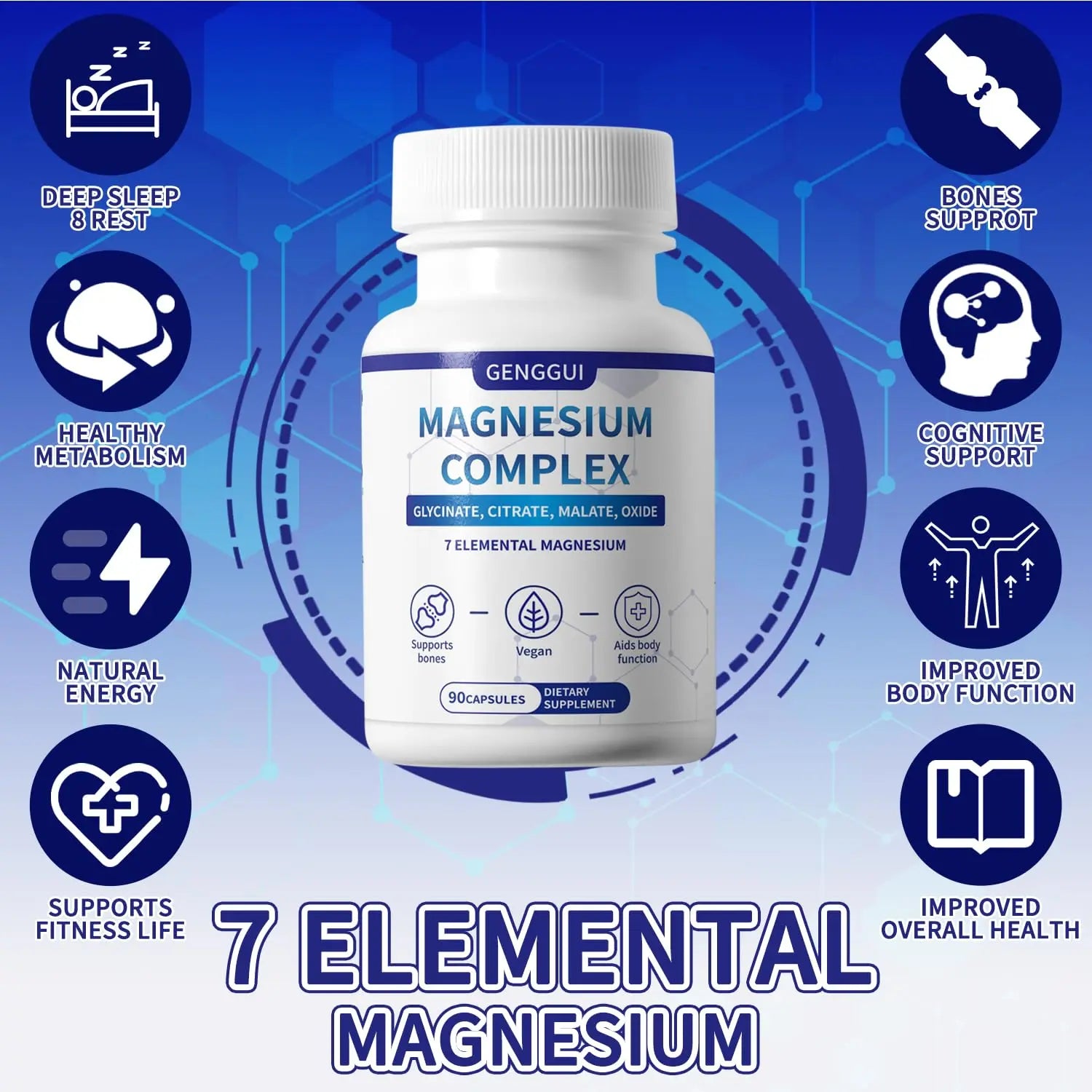 Magnesium Complex 1000mg with 8 Types - Glycinate, Citrate, Malate - Supports Muscle Relaxation, Bone Health, Energy Production & Sleep - High Absorption, Non-GMO, Vegan Capsules, 90 Count (001) ZYGCDZ buy supplements Au