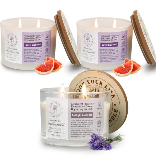 3 Pack Candles for Home Scented, 34.8 oz 240 Hour Long Lasting Candles Set, Grapefruit &Lavender ROSIANS