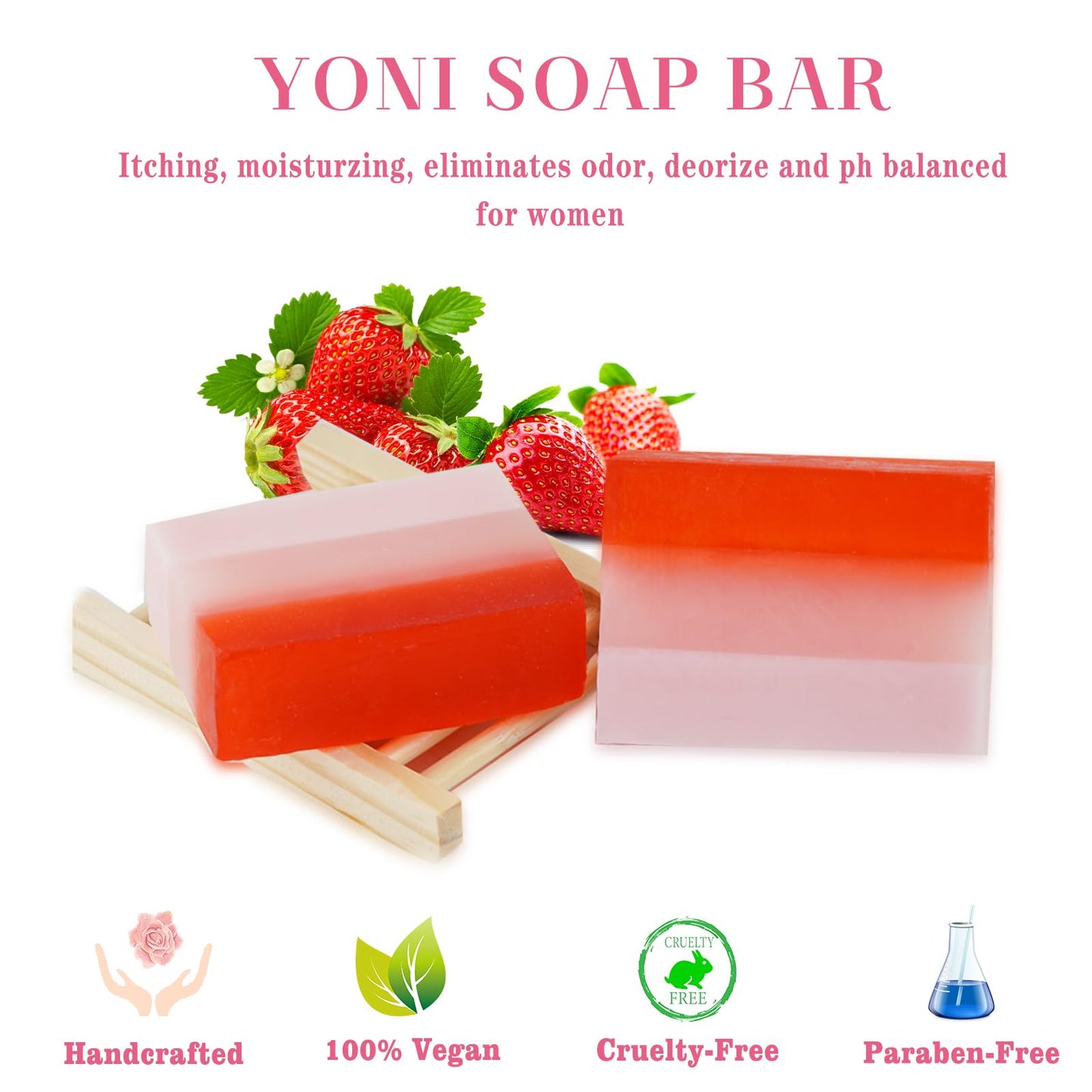 2Pcs Strawberry Yoni Bars and Yoni Oil Set for Feminine Wash, Yoni Wash for Cleanse Vaginal Balance PH tovaginsh