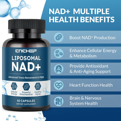 CNCHEF Liposomal NAD Supplement -1000mg, NAD Resveratrol Supplement for Women & Men with Nicotinamide Riboside, Resveratrol, PQQ & TMG, NAD Plus Boosts NAD+ Levels, Anti-Aging & Brain, 60 Capsules CNCHEFBuy Supplements Australia