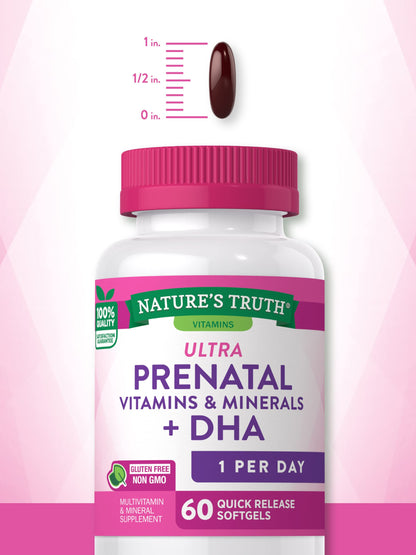 Prenatal Vitamins with DHA and Folic Acid | 60 Softgels | Non-GMO & Gluten Free Supplement Nature's Truth