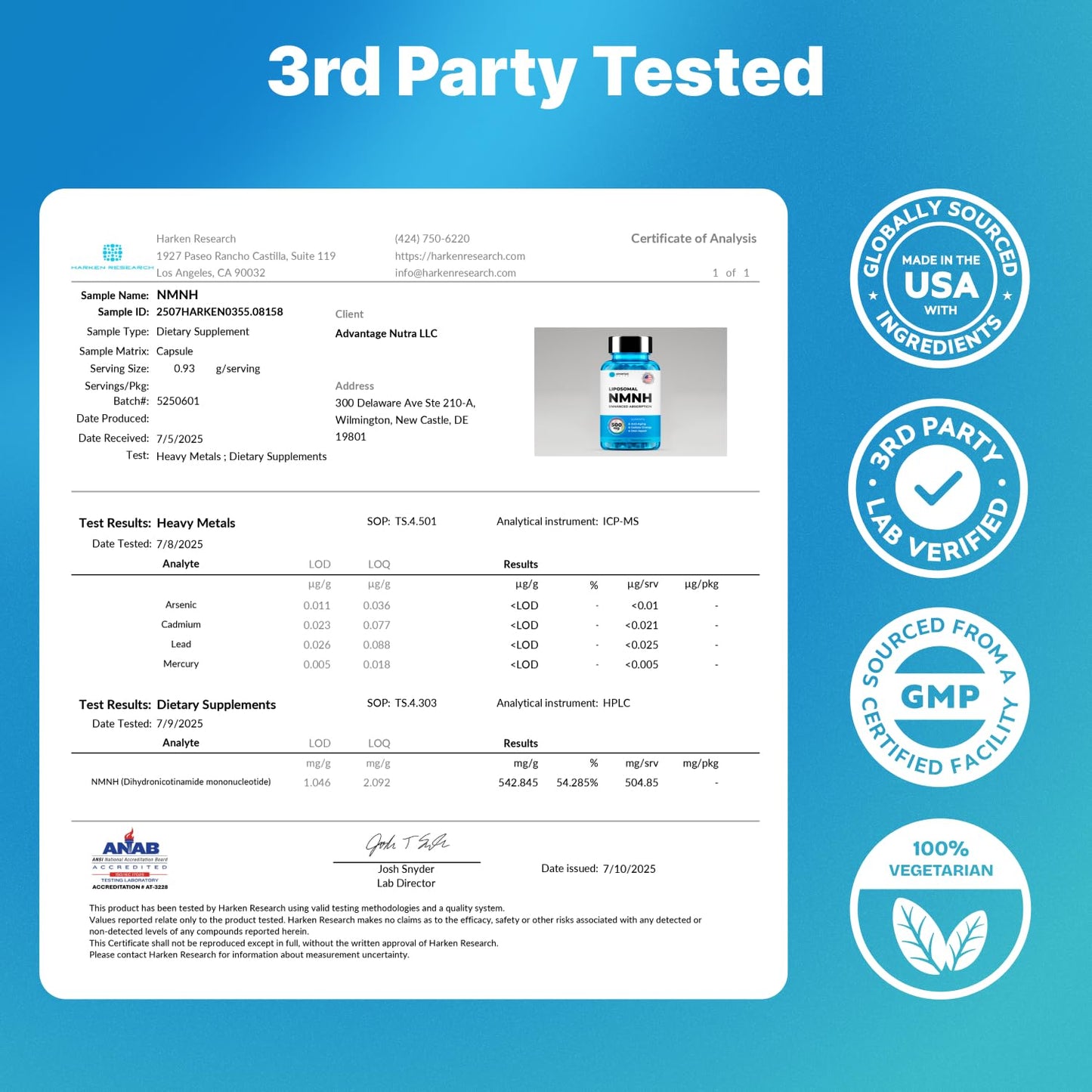 Liposomal NMNH 500 MG - NMN Supplement Alternative - NAD Supplements for Women & Men | Healthy Anti Aging - Cell Support for Energy, Focus & Skin - Advanced NAD+ Resveratrol 3-Party Tested | 1 Pack AdvantageNutraBuy Supplements Australia