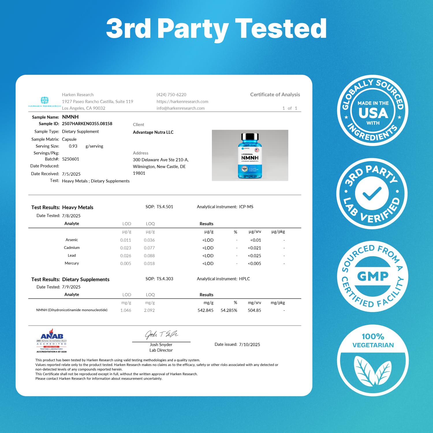 Liposomal NMNH 500 MG - NMN Supplement Alternative - NAD Supplements for Women & Men | Healthy Anti Aging - Cell Support for Energy, Focus & Skin - Advanced NAD+ Resveratrol 3-Party Tested | 1 Pack AdvantageNutraBuy Supplements Australia