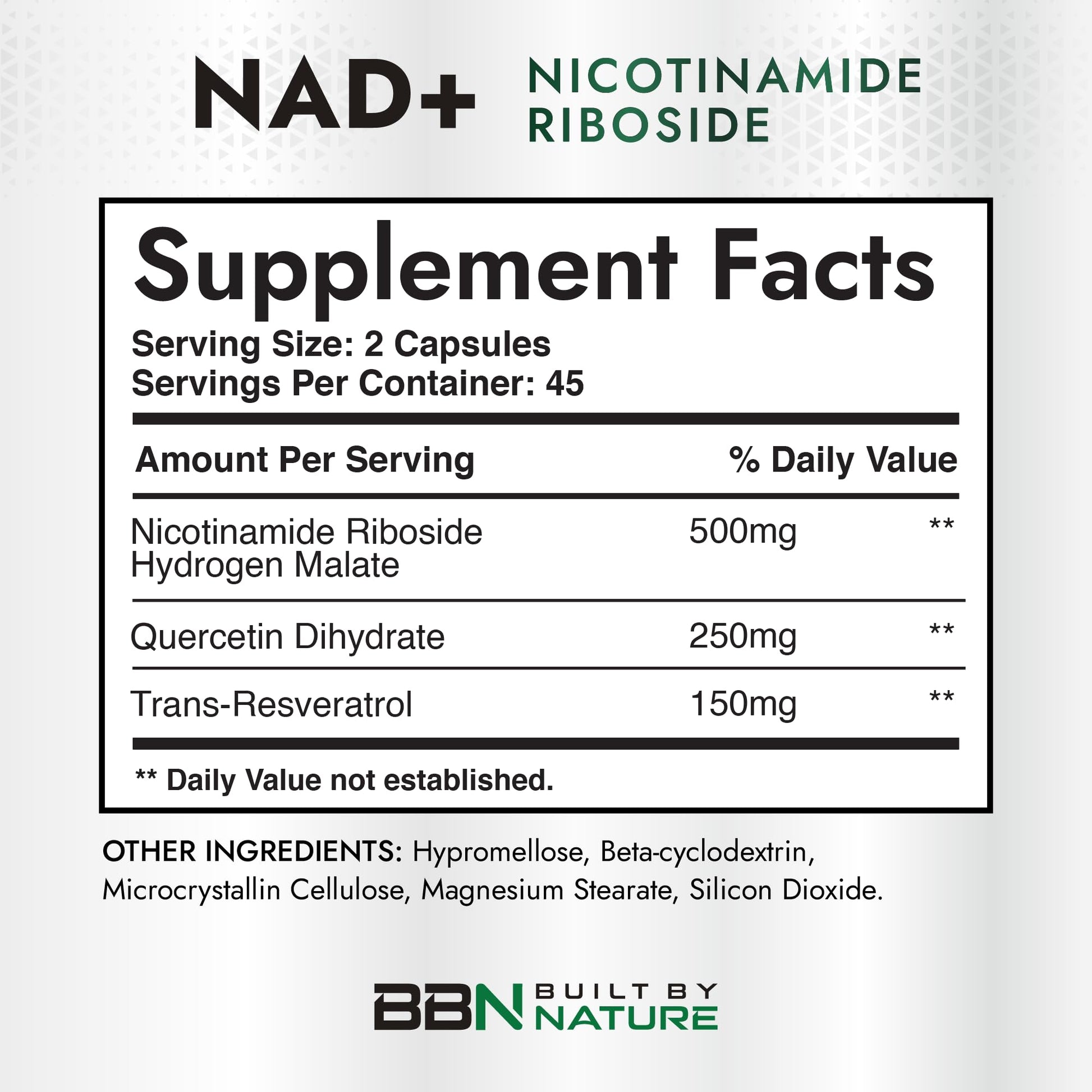 Built by Nature NAD Supplement – NAD+ Nicotinamide Riboside with Resveratrol & Quercetin 900mg Formula – NMN Alternative Supplement for Energy, Cellular Health & Anti-Aging – 90 Capsules Built by NatureBuy Supplements Australia