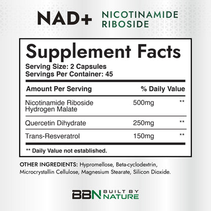 Built by Nature NAD Supplement – NAD+ Nicotinamide Riboside with Resveratrol & Quercetin 900mg Formula – NMN Alternative Supplement for Energy, Cellular Health & Anti-Aging – 90 Capsules Built by NatureBuy Supplements Australia