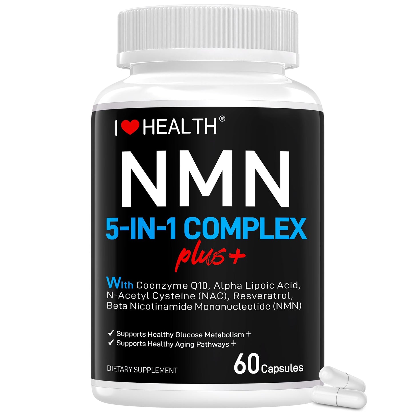 I LOVE HEALTH NMN Complex Plus+ for Women & Men with NAC, Alpha Lipoic Acid, CoQ10 & Resveratrol – 5-in-1 Cellular Energy & Healthy Aging Support – 60 Capsules, Non-GMO, Made in USA I LOVE HEALTHBuy Supplements Australia