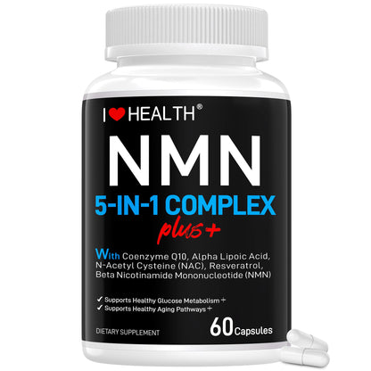 I LOVE HEALTH NMN Complex Plus+ for Women & Men with NAC, Alpha Lipoic Acid, CoQ10 & Resveratrol – 5-in-1 Cellular Energy & Healthy Aging Support – 60 Capsules, Non-GMO, Made in USA I LOVE HEALTHBuy Supplements Australia