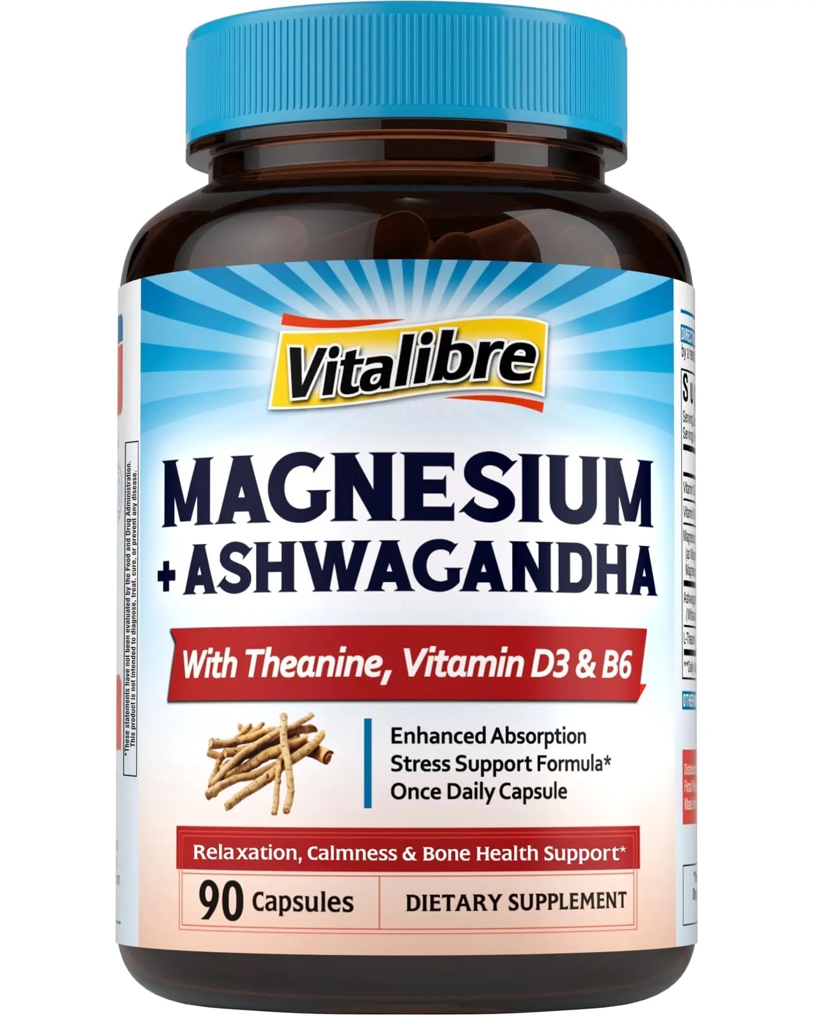 Vitalibre Magnesium + Ashwagandha supplement bottle on a white background