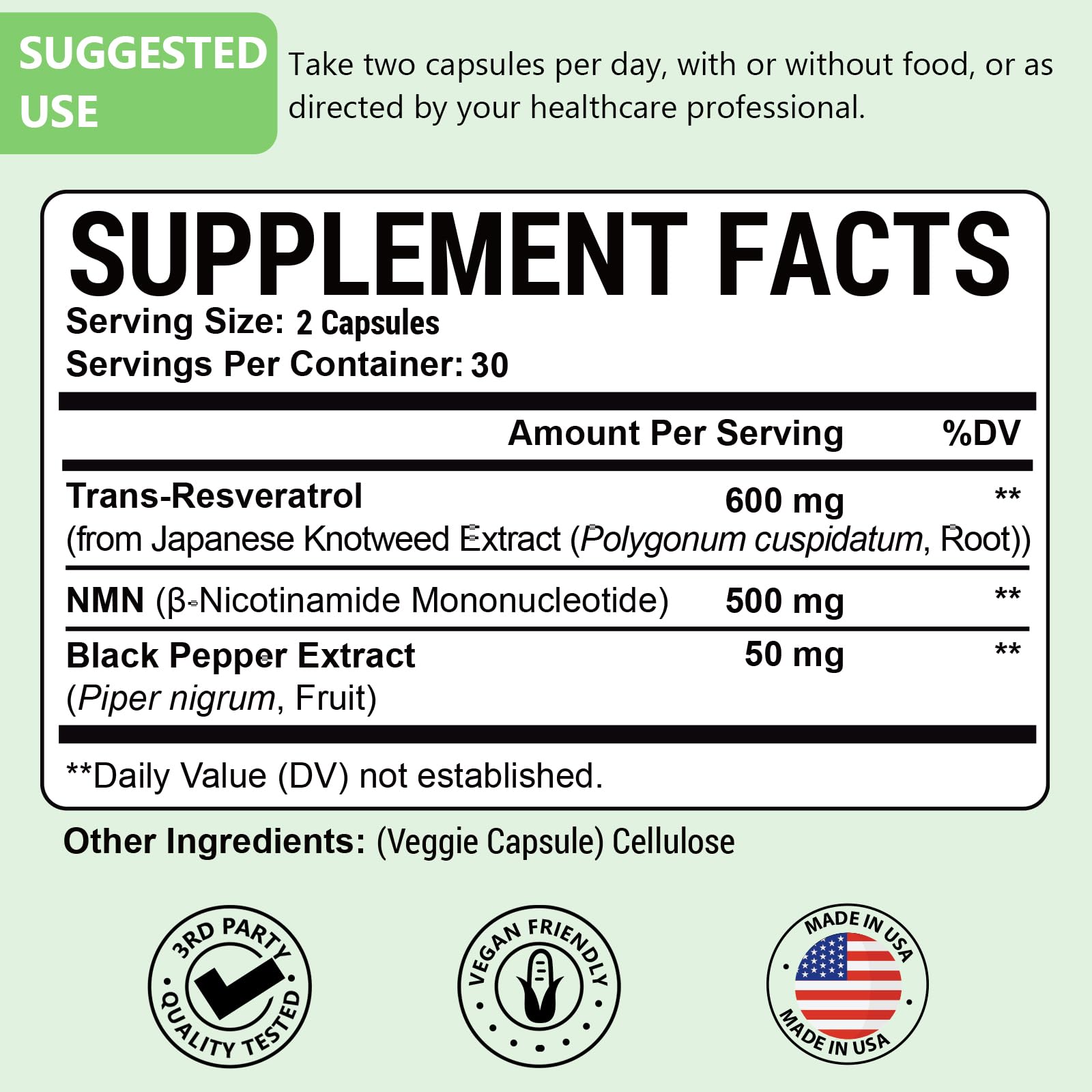 99% Ultra Purity NMN 500mg + Trans-Resveratrol 600mg, 1150mg NMN Resveratrol Supplement, 3-in-1 Advanced Formula for Boost* NAD, Cell, Immune, Energy & Muscle, Healthy Aging, Stabilized Form - 60 Caps AscuoliBuy Supplements Australia
