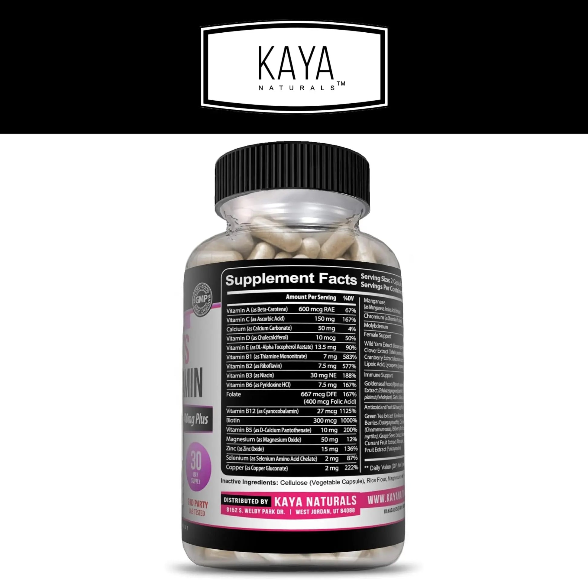 Kaya Naturals Women's Multivitamin, Overall Healthy Antioxidant, and Immune Support, Vitamins A, D, C, E, Biotin Kaya Naturals