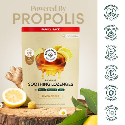 Beekeeper's Naturals Soothing Honey Ginger Lemon Cough Drops - Immune Support with Vitamin D, Zinc and Propolis Throat Soothing Lozenges, 24 Ct Beekeeper's Naturals buy supplements Au