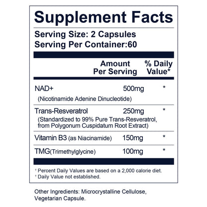 Life Nutrition NAD+ Supplement 1000 mg - 120 Capsules True NAD+ & Resveratrol, NMN Alternative Supports Anti-Aging, Cellular Energy & Repair, Metabolism & Brain Boost for Men & Women Life NutritionBuy Supplements Australia