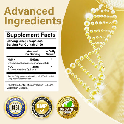 120 Capsules-NMNH (Dihydronicotinamide Mononucleotide), NAD Supplement to Boost NAD+ Levels as We Age (May Be More Effective Than Nicotinamide Riboside), NMNH Supplement for Anti-Aging VVQBuy Supplements Australia