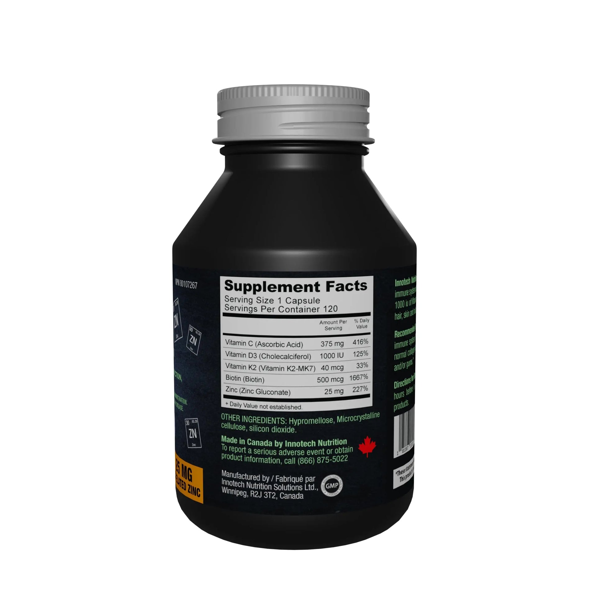 Innotech Nutrition Zinc Plus Immune Hair Skin & Nails Support Chelated Zinc Vitamin D3 & Biotin 120 Vegan Capsules Innotech Nutrition Solutions buy supplements Au