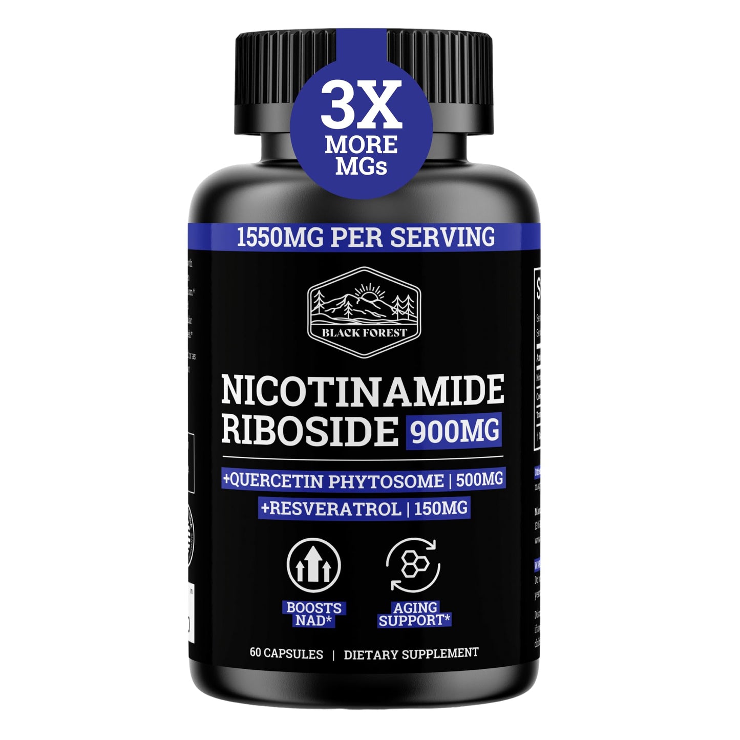 Black Forest NAD Nicotinamide Riboside 900 mg (Liposomal Nicotinamide Riboside 900mg Resveratrol, Quercetin 500mg & 150mg of NAD Resveratrol Supplement) 1550 MGS NR Supplement 900mg NAD+ Black ForestBuy Supplements Australia