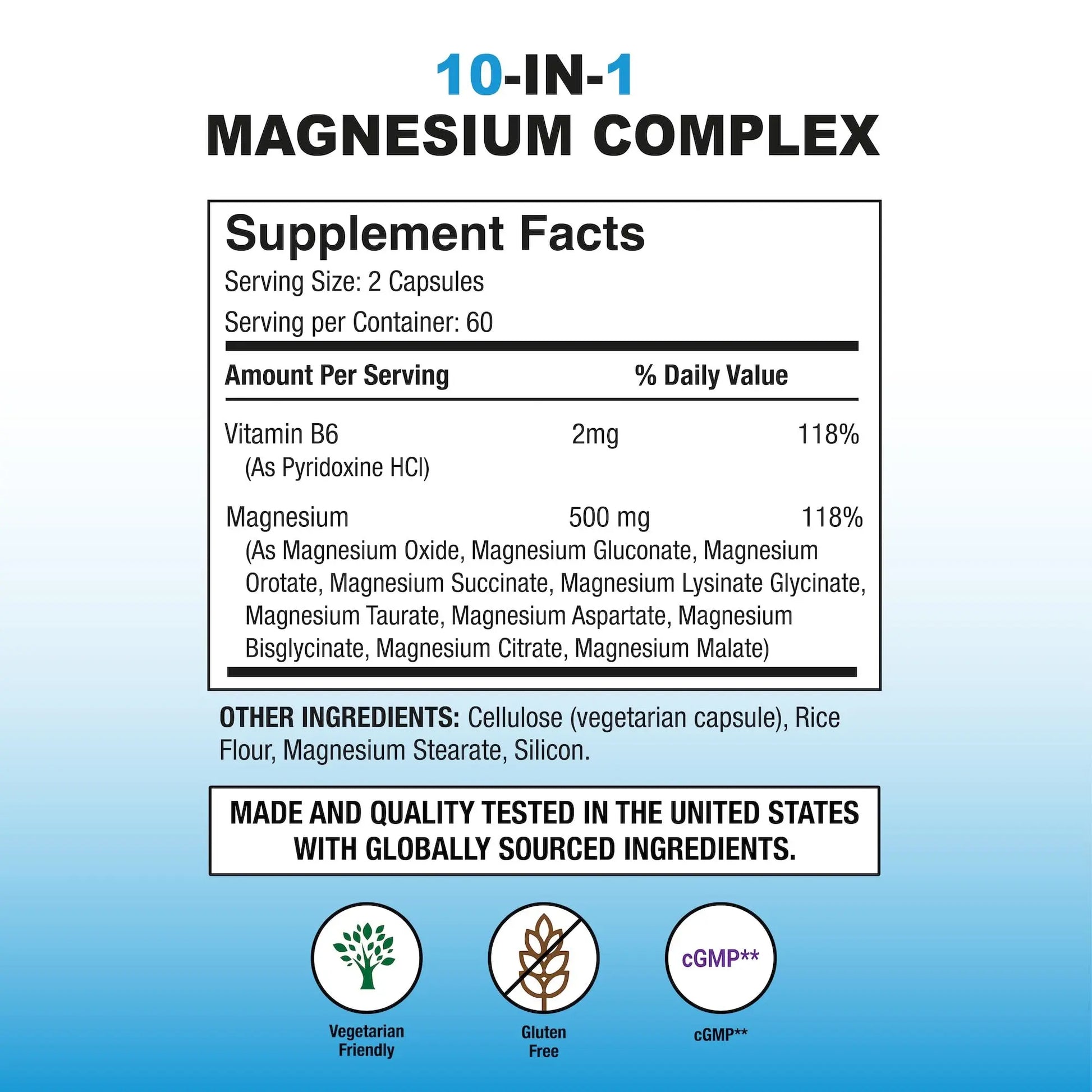 Puregen Labs 10 in 1 Magnesium Complex 500mg with B6-120 Veggie Capsules [High Absorption and Bioactivity] Non-GMO, NO Gluten and Dairy P Puregen Labs buy supplements Au