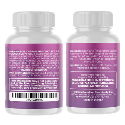 Seroflora Boric Acid Vaginal Suppositories for Women + 1 Suppository Applicator - Helps Support Vaginal Odor pH Balance, Yeast Infection and Bacterial Vaginosis SerofloraBuy Supplements Australia