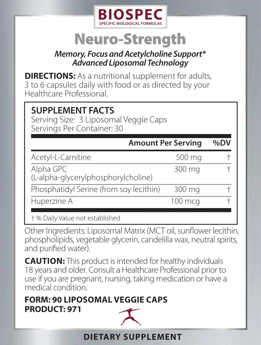 BIOSPEC NUTRITIONALS Neuro-Strength - Support Cognitive Performance* - Acetyl-L-Carnitine, Alpha-GPC, Phosphatidylserine, Huperzine BIOSPEC NUTRITIONALS buy supplements Au