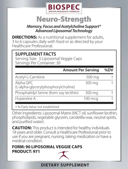 BIOSPEC NUTRITIONALS Neuro-Strength - Support Cognitive Performance* - Acetyl-L-Carnitine, Alpha-GPC, Phosphatidylserine, Huperzine BIOSPEC NUTRITIONALS buy supplements Au