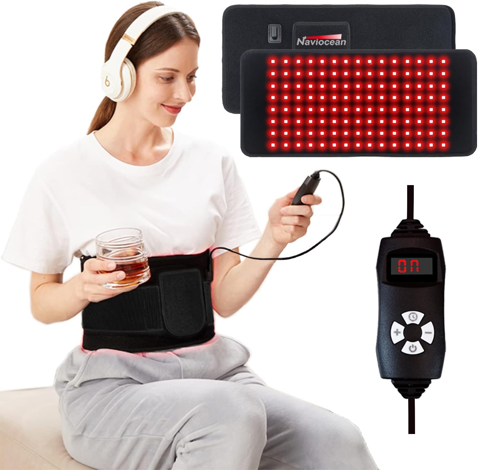 Naviocean Red Light Therapy Belt Device for Body Pain Waist, Infrared Wearable Pad Deep Therapy Wrap