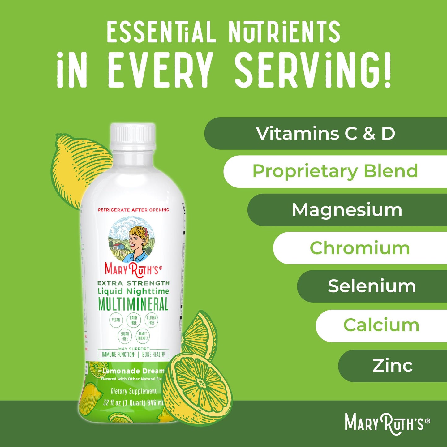 MaryRuth Organics Extra Strength Nighttime Liquid Multimineral | Sugar Free | Calm Magnesium Citrate | NO Melatonin | Calcium Magnesium Zinc | Muscle Relaxation | Lemonade Flavor | Vegan | 32 Serving MARYRUTH'SBuy Supplements Australia