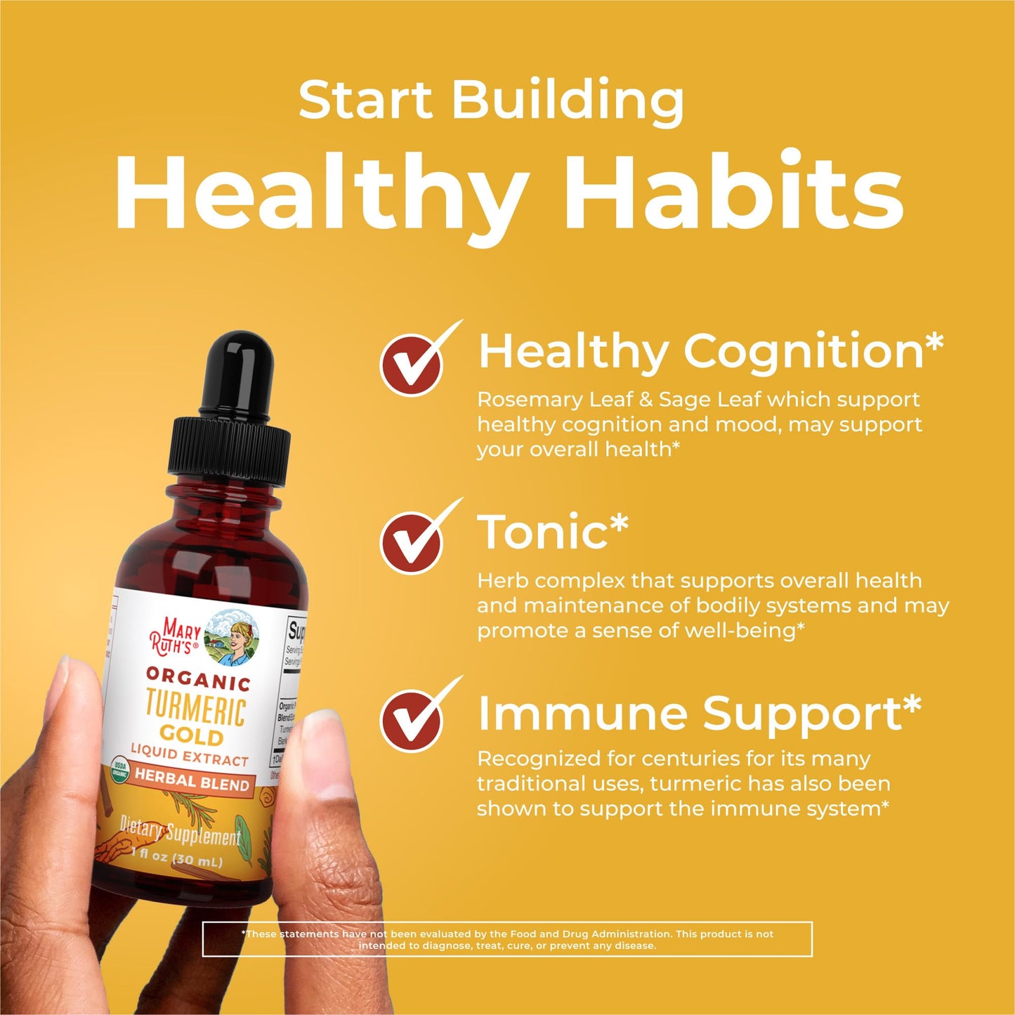 MaryRuth Organics USDA Turmeric Gold Liquid Drops | Herbal Blend | Turmeric Curcumin | Black Pepper | Cassia Cinnamon Bark | Ginger Root | Immune Support | Non-GMO Project Verified | Vegan | 1oz MARYRUTH'SBuy Supplements Australia