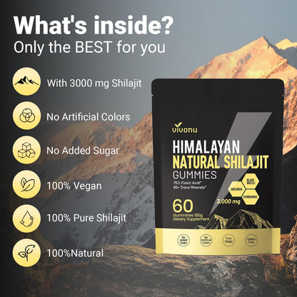 Himalayan9 Shilajit Gummies with Ashwagandha & Gokshura | 85+ Trace Minerals & Fulvic Acid | Organic, Non-GMO Micronutrient Supplement