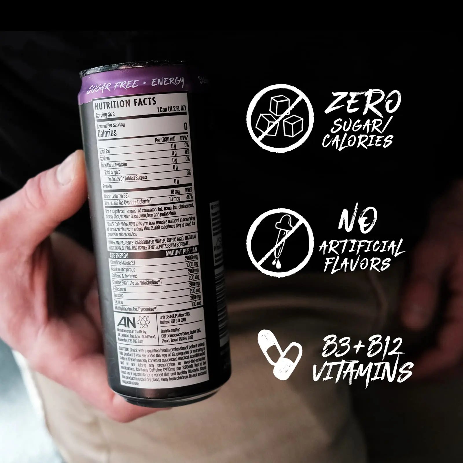 ABE Energy + Performance Sugar Free Energy Drink - All Black Everything Drink ABE all black everything