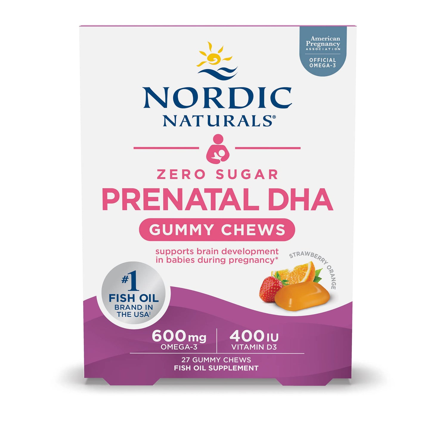 Nordic Naturals Zero Sugar DHA Prenatal Vitamin Gummies, Strawberry Orange Flavor - 27 Gummies Nordic Naturals